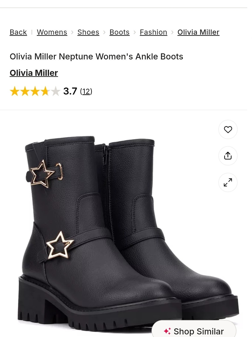 Olivia Miller Women's Black Star-Accent Ankle Boots